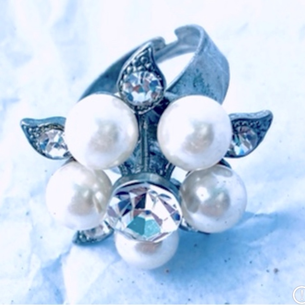 Pearl Rhinestone Costume Jewelry Ring